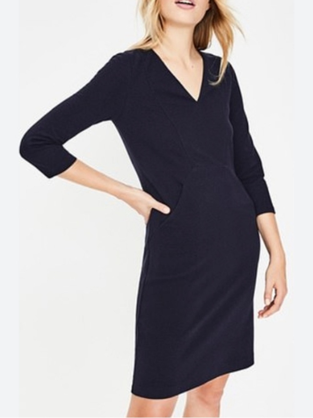 NWT Boden Bronte Ottoman V‑Neck Midi Dress with 3/4 Sleeves